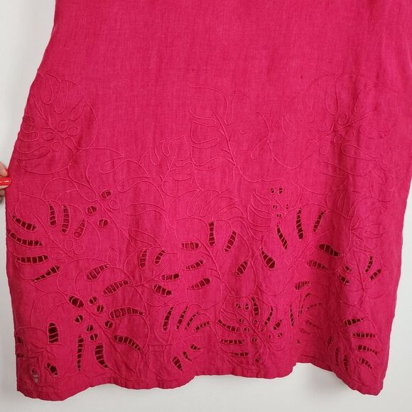 Chico's Pink Linen Midi Dress Embroidered Tassels Pockets Coastal Boho Sz 4-6 S - Picture 15 of 15